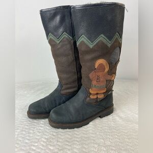 Anfibio Waterproof Leather Plush Lined Winter Boots Size 37 Black Brown coloured